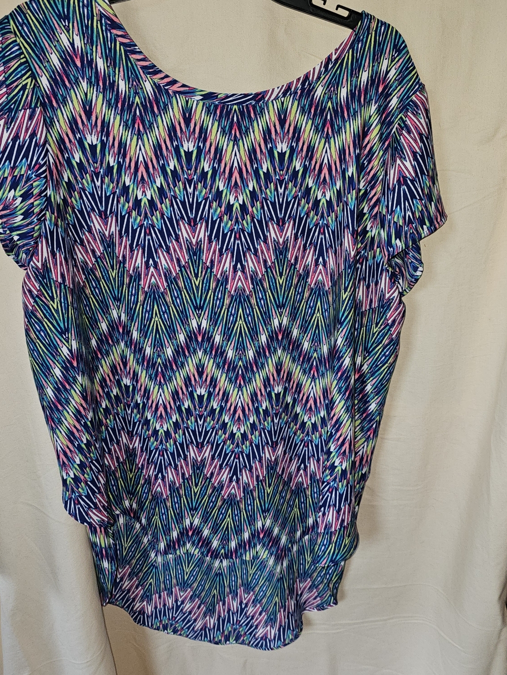 Cato Navy Multicolor Chevron-Print Short Sleeve Blouse